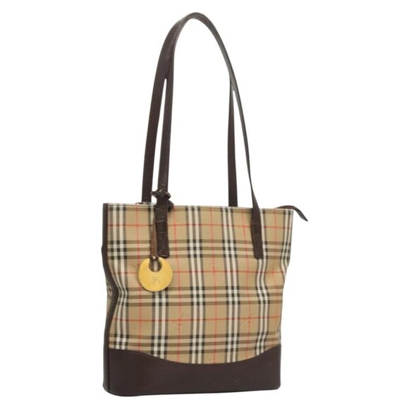 BURBERRY Nova Check Shoulder Bag Canvas Beige Gold Auth 123802 - Picture 1 of 14
